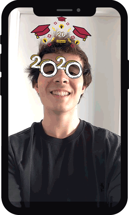 Augmented reality filter that adds 2020 sunglasses onto the user