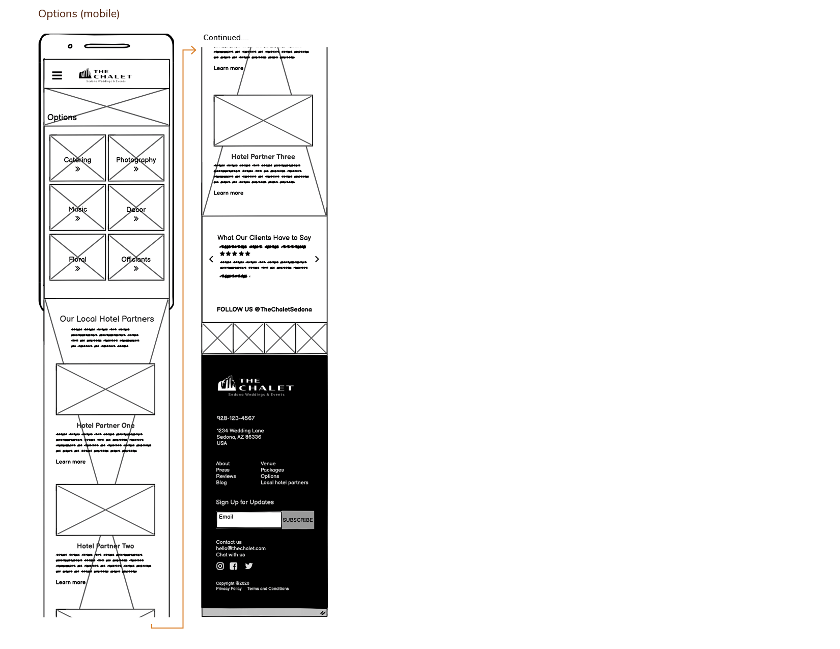 The Chalet wireframe - Options page, mobile
