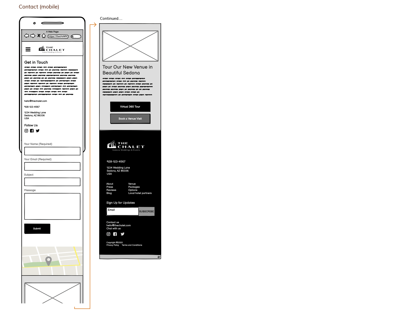The Chalet wireframe - Contact page, mobile