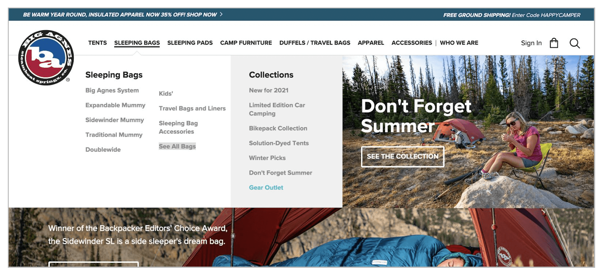 Usability-drop-down-navigation-sleeping-bags